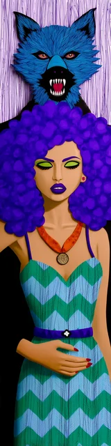 Free dark romance bookmark featuring a couple with a blue-headed werewolf